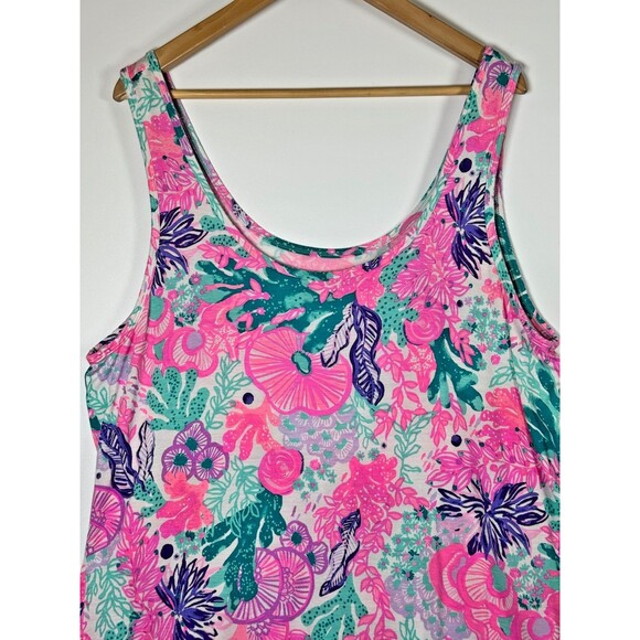 Lilly Pulitzer Tank Top Womens XXL Pink Green Floral Print Sleeveless Preppy - Picture 7 of 11